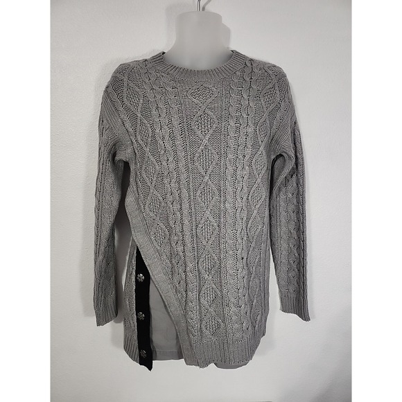 RD Style Sweaters - RD Style Gray Cable Knit Sweater Side Snap Button Design Women's Size M